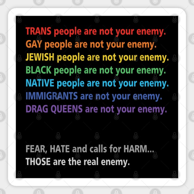 Trans People are not Your Enemy Rainbow Text Magnet by ElephantShoe